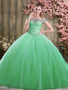 Best Selling Floor Length Ball Gowns Sleeveless Green Sweet 16 Dress Lace Up