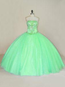 Graceful Strapless Sleeveless Tulle Sweet 16 Quinceanera Dress Beading and Sequins Lace Up