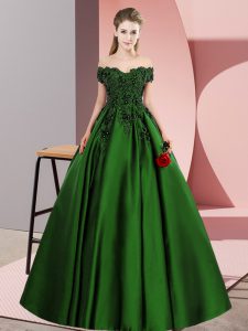 Gorgeous Green A-line Off The Shoulder Sleeveless Satin Floor Length Zipper Lace Vestidos de Quinceanera