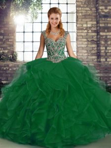 Chic Tulle Sleeveless Floor Length Sweet 16 Dresses and Beading and Ruffles