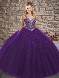 Purple Quinceanera Dress Military Ball and Sweet 16 and Quinceanera with Beading Sweetheart Sleeveless Lace Up