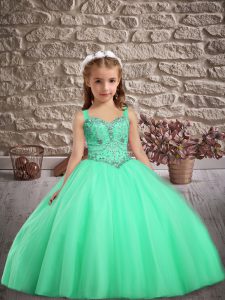 Apple Green Straps Lace Up Beading Little Girls Pageant Dress Wholesale Sleeveless