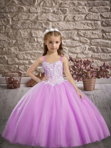 Lilac Ball Gowns Appliques Pageant Dress for Teens Lace Up Tulle Sleeveless