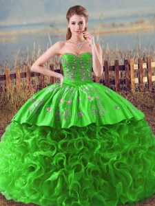 Sweetheart Neckline Embroidery and Ruffles Ball Gown Prom Dress Sleeveless Lace Up
