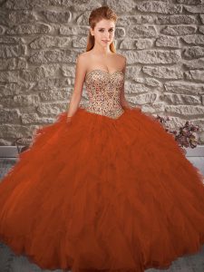 Traditional Sweetheart Sleeveless Tulle Quinceanera Dresses Beading and Ruffles Lace Up