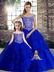 Gorgeous Royal Blue Quinceanera Dress Military Ball and Sweet 16 and Quinceanera with Beading and Lace Off The Shoulder 