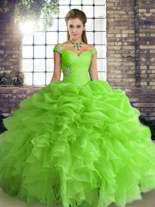 Free and Easy Off The Shoulder Sleeveless Organza Quinceanera Dress Beading and Ruffles and Pick Ups Lace Up