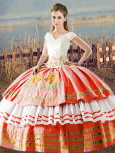 Edgy Sleeveless Lace Up Floor Length Embroidery and Ruffled Layers Sweet 16 Quinceanera Dress