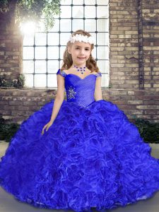 On Sale Beading Little Girls Pageant Dress Royal Blue Lace Up Sleeveless Floor Length