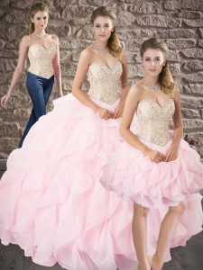 Elegant Sweetheart Sleeveless Organza 15th Birthday Dress Beading and Ruffles Lace Up
