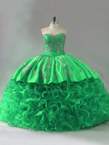 Fine Green Sweetheart Neckline Embroidery and Ruffles Sweet 16 Dress Sleeveless Lace Up