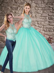 Sumptuous Apple Green Lace Up Scoop Beading Sweet 16 Dress Tulle Sleeveless