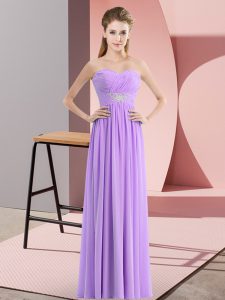 Floor Length Lavender Prom Evening Gown Chiffon Sleeveless Beading