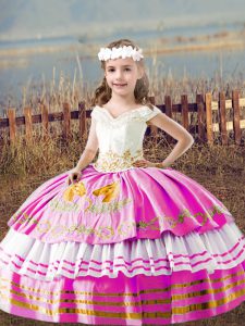 Embroidery Child Pageant Dress Lilac Lace Up Sleeveless Floor Length
