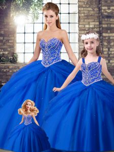 Sumptuous Tulle Sleeveless Quinceanera Gown Brush Train and Beading and Pick Ups