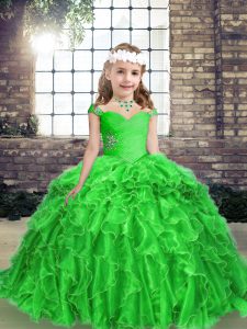 Modern Green Sleeveless Organza Lace Up Child Pageant Dress for Party and Wedding Party
