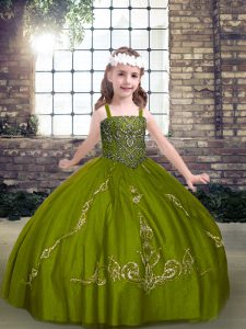 Straps Sleeveless Lace Up Little Girls Pageant Dress Olive Green Tulle