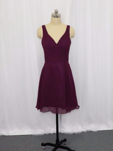 Ruching Prom Party Dress Dark Purple Zipper Sleeveless Mini Length
