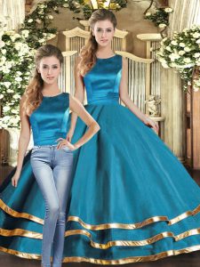 Romantic Teal Scoop Lace Up Ruffled Layers 15th Birthday Dress Sleeveless