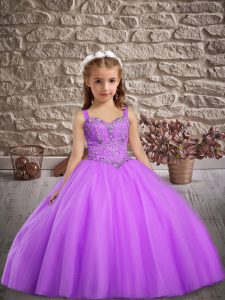 New Arrival Lavender Sleeveless Floor Length Beading Lace Up Pageant Dress for Teens