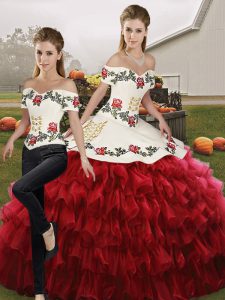 Off The Shoulder Sleeveless Lace Up Quinceanera Dresses Wine Red Organza