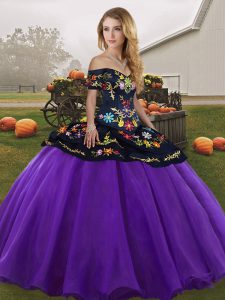 Fashion Purple Lace Up Quinceanera Dresses Embroidery Sleeveless Floor Length