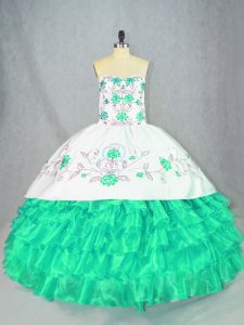 Spectacular Turquoise Quinceanera Dresses Sweet 16 and Quinceanera with Embroidery and Ruffled Layers Sweetheart Sleevel