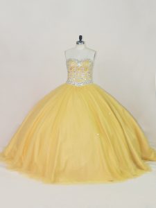 Sleeveless Lace Up Floor Length Beading 15th Birthday Dress