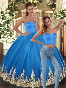 Baby Blue Quinceanera Dresses Sweet 16 and Quinceanera with Embroidery Sweetheart Sleeveless Lace Up