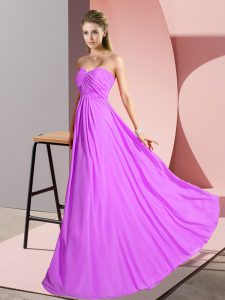 High End Lilac Sleeveless Ruching Floor Length Prom Party Dress