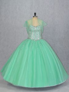 Popular Sweetheart Sleeveless Lace Up Quinceanera Dress Apple Green Tulle