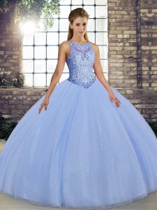 Lavender Ball Gowns Embroidery Sweet 16 Quinceanera Dress Lace Up Tulle Sleeveless Floor Length