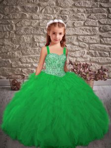 Green Straps Neckline Beading and Ruffles Custom Made Pageant Dress Sleeveless Lace Up