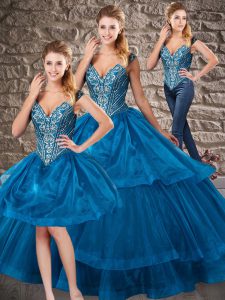 Exquisite Organza Sleeveless Quinceanera Dress Brush Train and Beading and Ruffled Layers