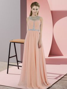 Fancy Empire Prom Dress Peach Scoop Chiffon Sleeveless Floor Length Zipper