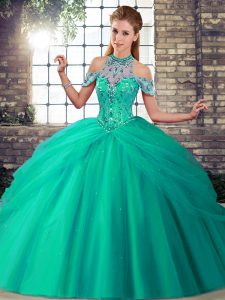 Glamorous Sleeveless Brush Train Beading and Pick Ups Lace Up Ball Gown Prom Dress