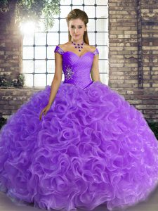 Sleeveless Floor Length Beading Lace Up Quinceanera Dresses with Lavender