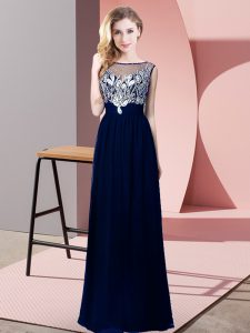 Luxurious Royal Blue Sleeveless Chiffon Backless for Prom and Party
