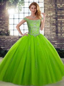 Sleeveless Floor Length Beading Lace Up Sweet 16 Quinceanera Dress with