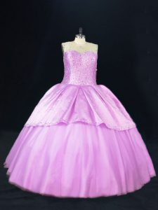 Perfect Lilac Sleeveless Beading Floor Length Sweet 16 Dresses