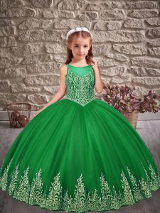 Unique Floor Length Green Pageant Dresses Scoop Sleeveless Lace Up