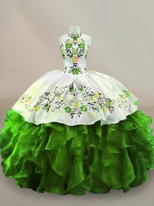 Free and Easy Halter Top Sleeveless Lace Up Sweet 16 Quinceanera Dress Green Organza