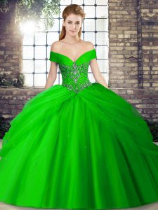 Traditional Sleeveless Brush Train Lace Up Beading and Pick Ups Ball Gown Prom Dress