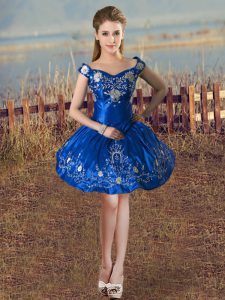 Royal Blue Prom Dresses Prom and Party and Military Ball with Embroidery Off The Shoulder Sleeveless Lace Up