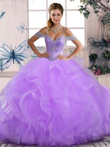 Wonderful Lavender Vestidos de Quinceanera Sweet 16 and Quinceanera with Beading and Ruffles Off The Shoulder Sleeveless