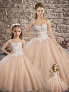 Captivating Champagne Sleeveless Appliques Lace Up Quinceanera Gown