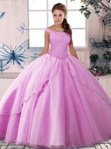 Adorable Sleeveless Brush Train Beading Lace Up Quinceanera Dresses