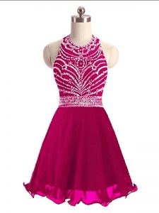 Mini Length Lace Up Dress Like A Star Hot Pink for Prom and Party with Beading
