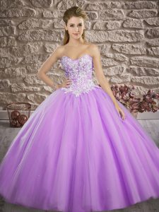Exceptional Brush Train Ball Gowns Vestidos de Quinceanera Lavender Sweetheart Tulle Sleeveless Lace Up