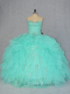High Class Sleeveless Beading and Ruffles Lace Up Quince Ball Gowns